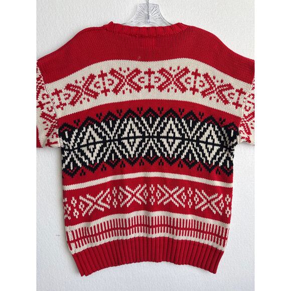 Vintage GAP Fair Isle Nordic Sweater Red Black Cream 90s Y2K hoilday large - Picture 8 of 11